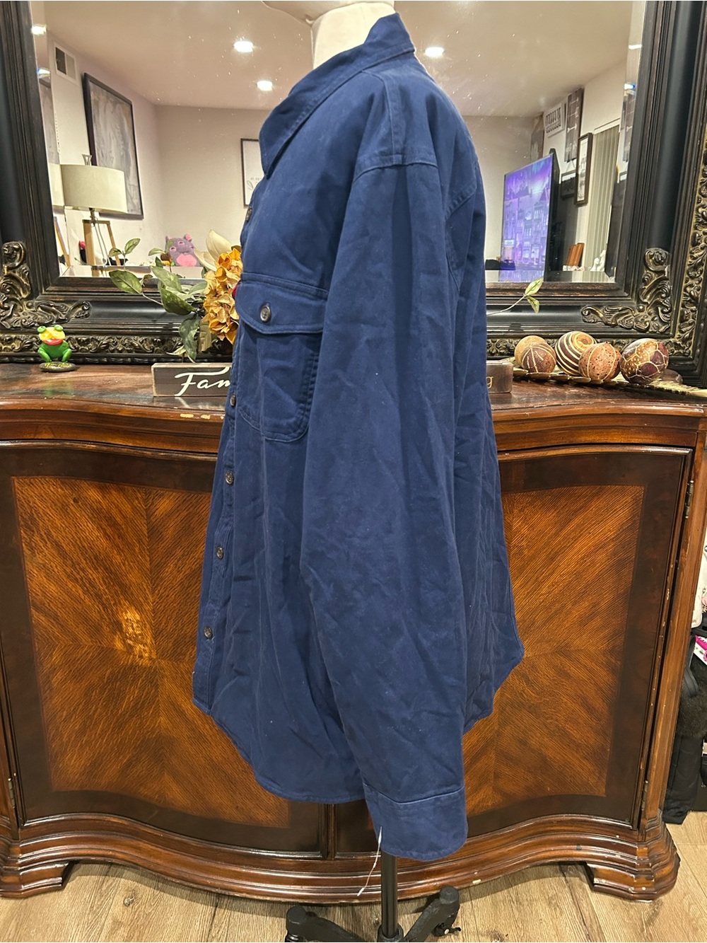Lands' End Navy Button-Front Shirt Jacket